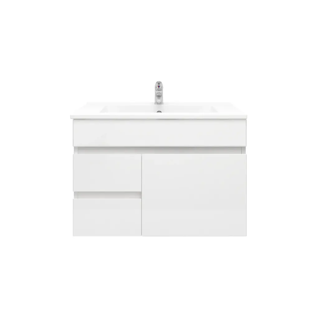 [92073/PVC73WL] 750mm Slim Wall Hung Bathroom Vanity Cabinet PVC Left Drawer Gloss White