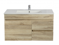 750mm Slim White Oak MDF Wall Hung Bathroom Vanity Cabinet Only RightDrawer PVC Vacuum Filmed