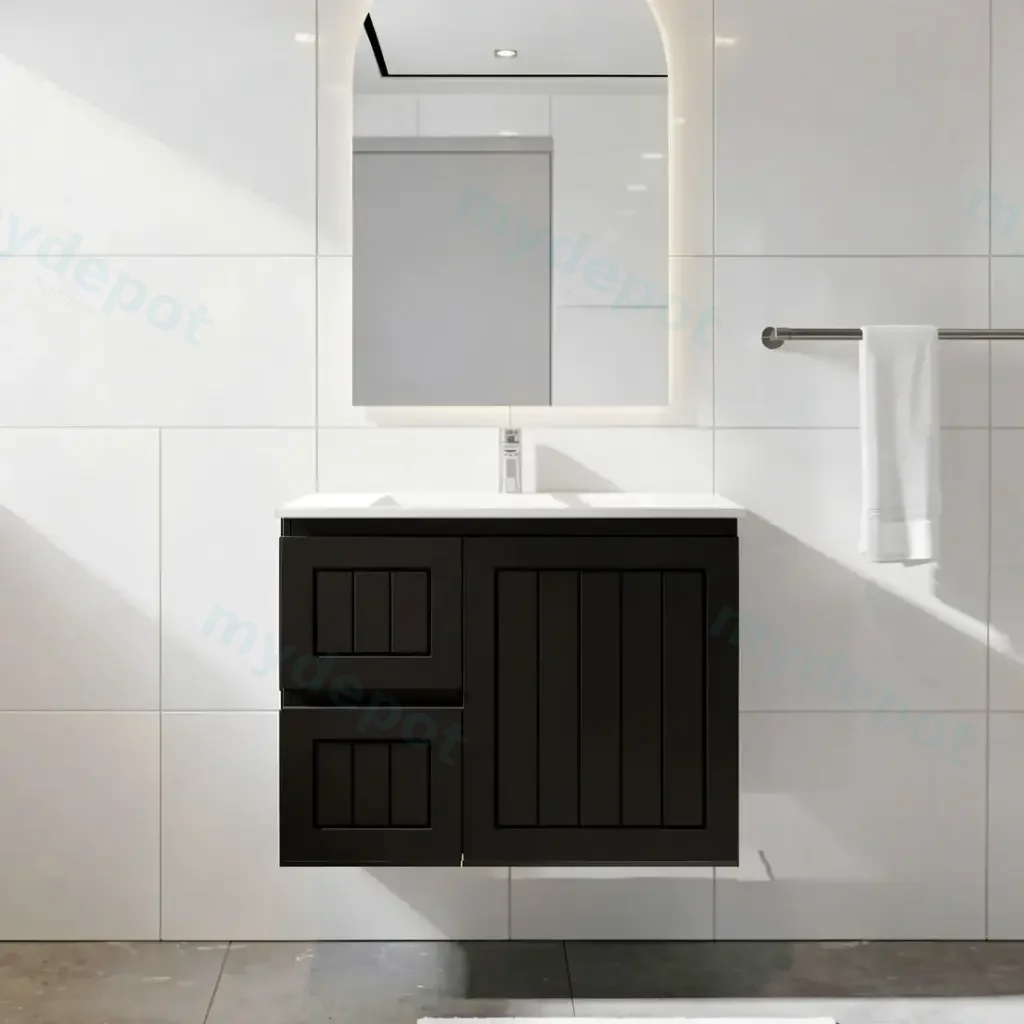 750mm Amber Matte Black MDF 2 Left Drawers 1 Right Door Wall Hung Bathroom Vanity Cabinet Only