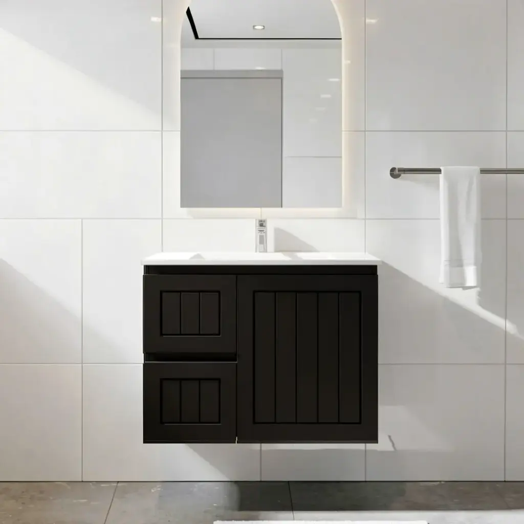 750mm Amber Matte Black MDF 2 Left Drawers 1 Right Door Wall Hung Bathroom Vanity Cabinet Only