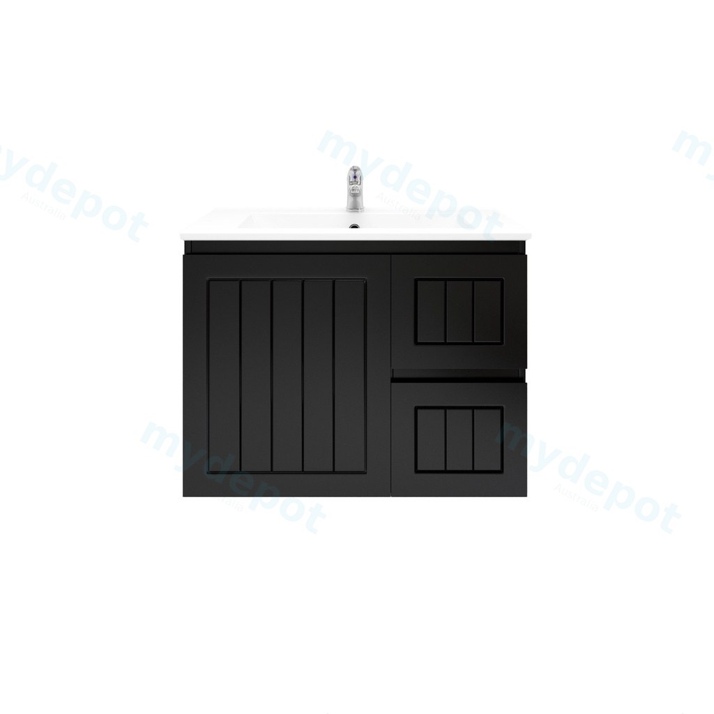 750mm Amber Matte Black MDF 2 Right Drawers 1Left Door Wall Hung Bathroom Vanity Cabinet Only