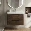 750mm Dark Oak MDF Board with PVC Vacuum Filmed Two Drawers Curved Wall Hung Vanity Cabinet Only