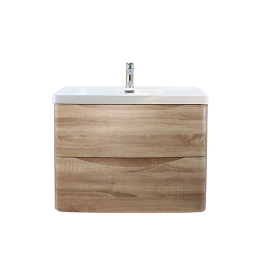 [93237/OW750WO] 750mm White Oak MDF Board with PVC Vacuum Filmed Two Drawers Curved Wall Hung Vanity