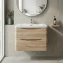 750mm White Oak MDF Board with PVC Vacuum Filmed Two Drawers Curved Wall Hung Vanity Cabinet Only