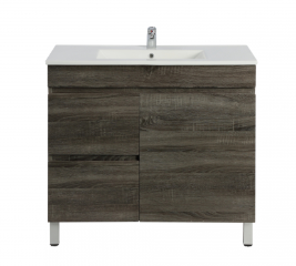 750mm Slim Dark Grey MDF Freestanding Bathroom Vanity Cabinet Only Left Drawer PVC Vacuum Filmed