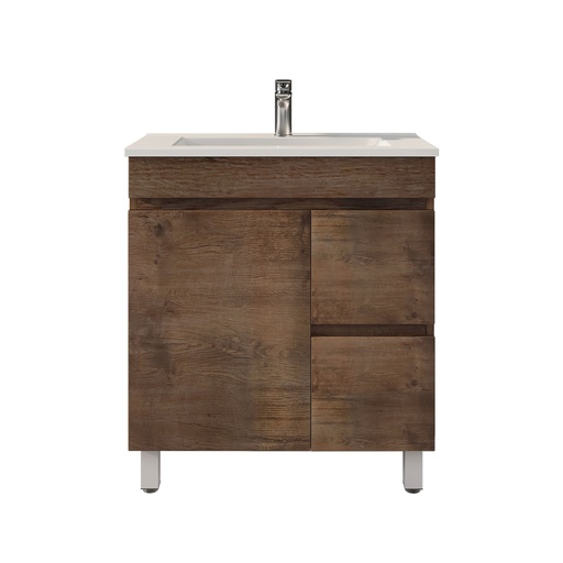 750mm Slim Dark Oak MDF Freestanding Bathroom Vanity Cabinet Only Right Drawer PVC Vacuum Filmed
