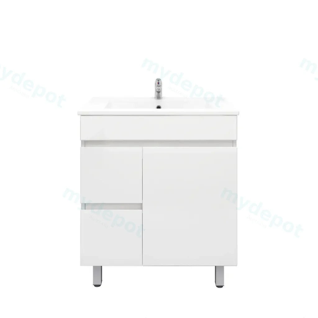 750mm Slim Freestanding Bathroom Vanity Cabinet Only PVC Left Drawer Gloss White