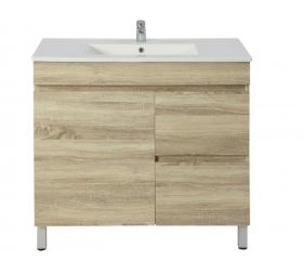 [93113/B73RL-WO] 750mm Slim White Oak MDF Freestanding Bathroom Vanity Cabinet RightDrawer PVC Vacuum Filmed