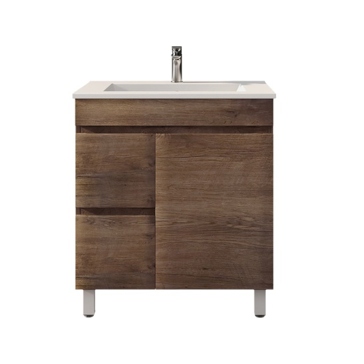 [93111/B74LL-DO] 750mm Darl Oak MDF Freestanding Bathroom Vanity Cabinet Left Drawer PVC Vacuum Filmed