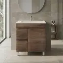 750mm Darl Oak MDF Freestanding Bathroom Vanity Cabinet Only Left Drawer PVC Vacuum Filmed