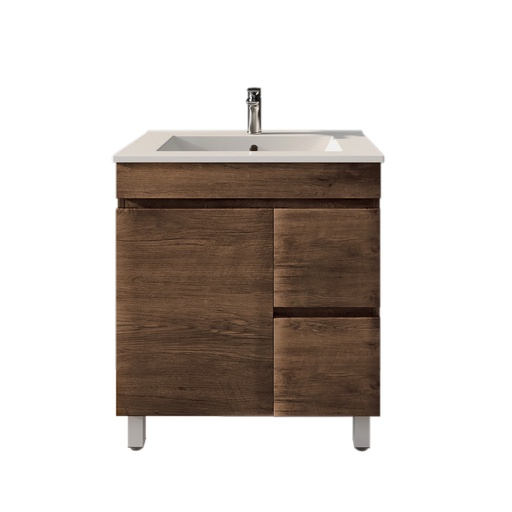750mm Darl Oak MDF Freestanding Bathroom Vanity Cabinet Only Right Drawer PVC Vacuum Filmed