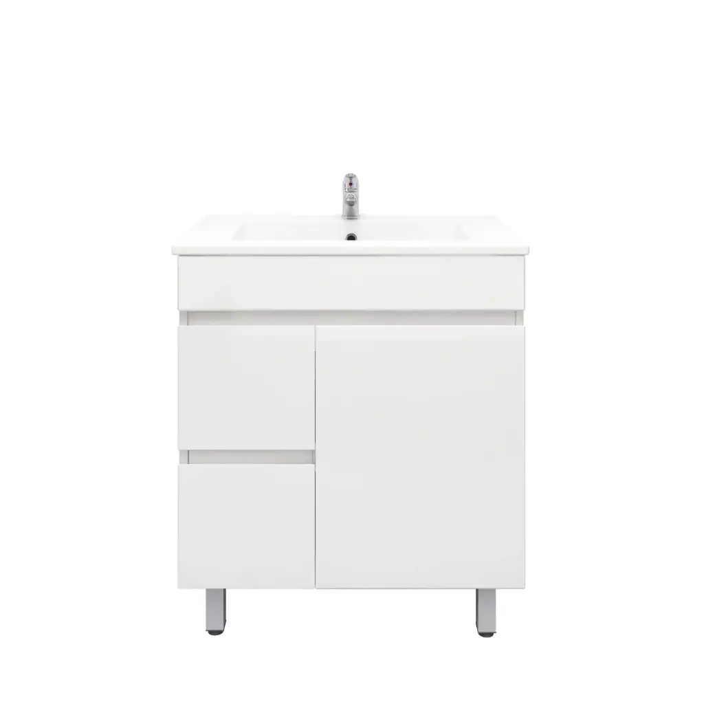 [92010/PVC74LL] 750mm Freestanding Bathroom Vanity Cabinet Only PVC Left Drawer Gloss White