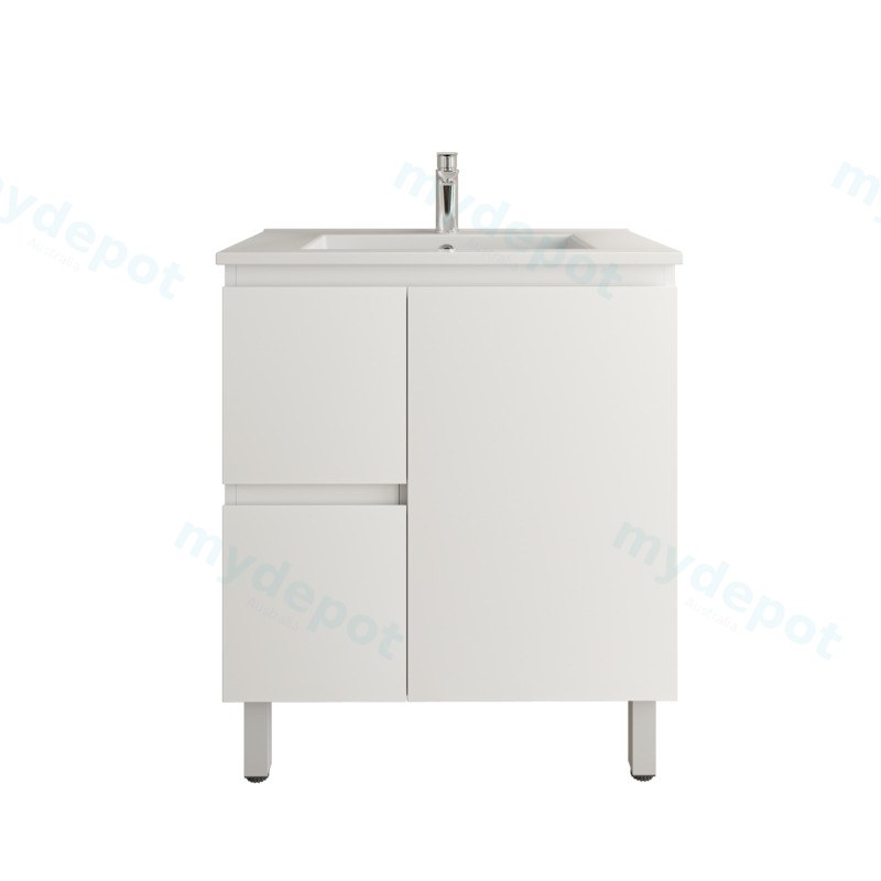[92099/APVC74LL] 750mm Freestanding Bathroom Vanity Cabinet Only PVC Left Drawer Gloss White