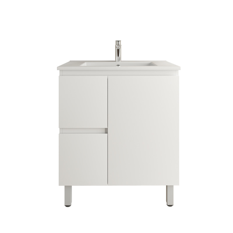 750mm Freestanding Bathroom Vanity Cabinet Only PVC Left Drawer Gloss White