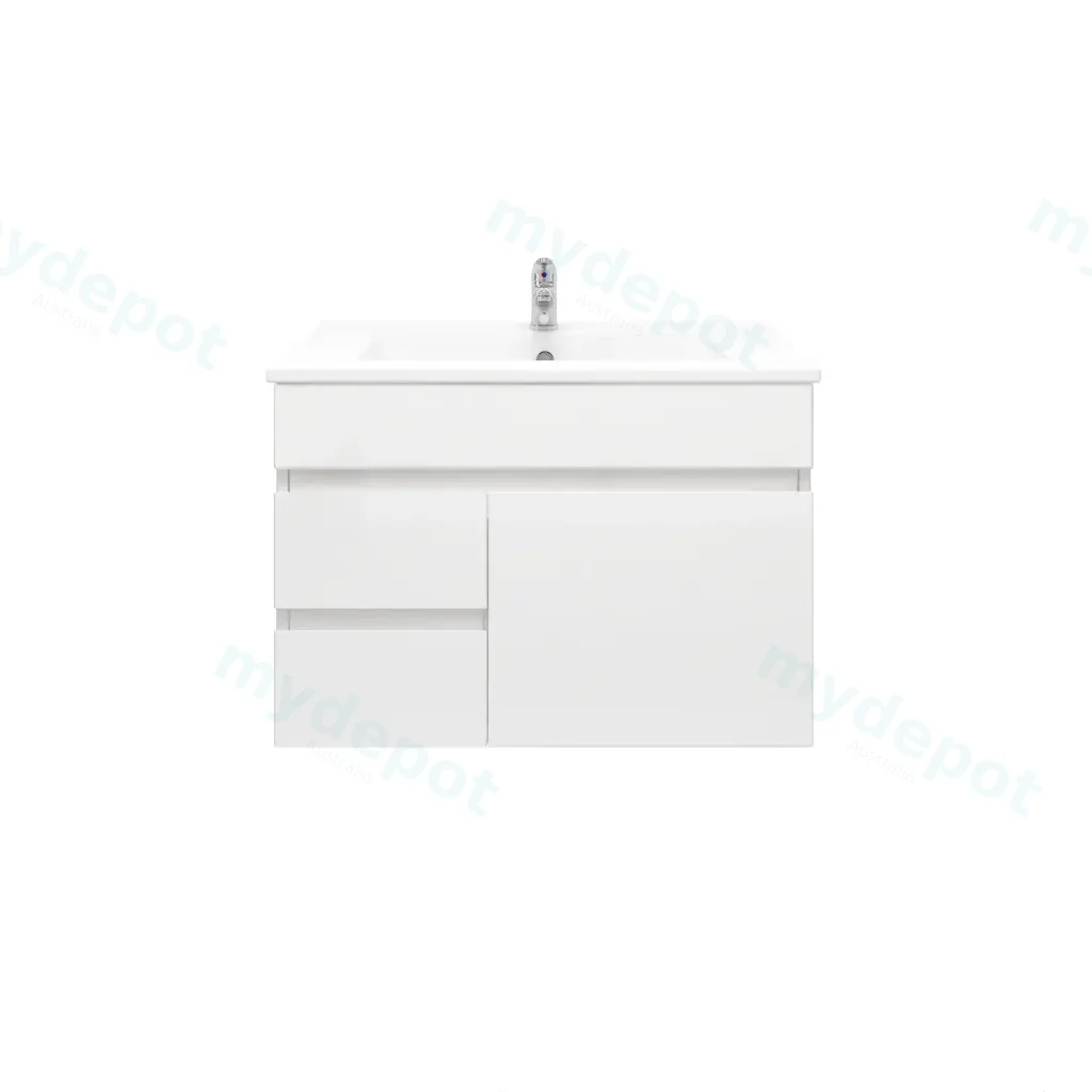 750mm Wall Hung Bathroom Vanity Cabinet Only PVC Left Drawer Gloss White