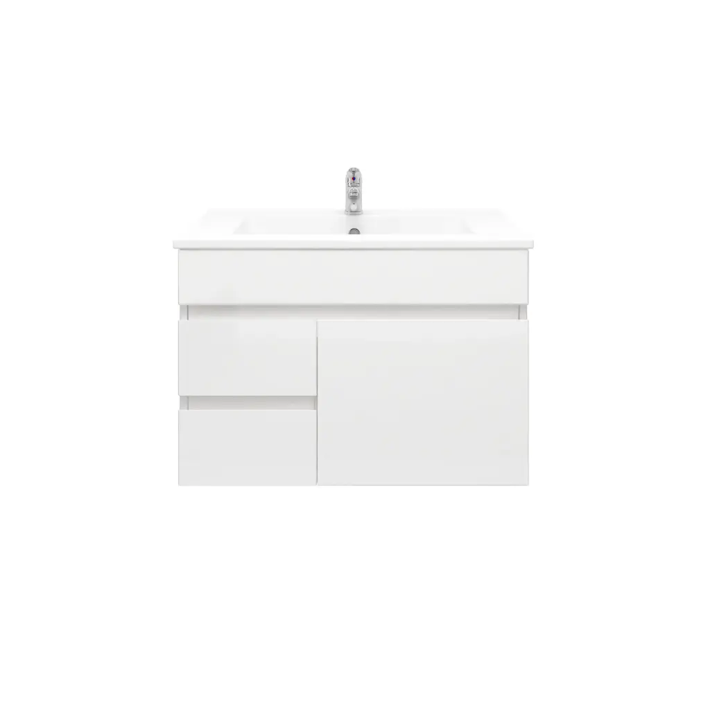 750mm Wall Hung Bathroom Vanity Cabinet Only PVC Left Drawer Gloss White
