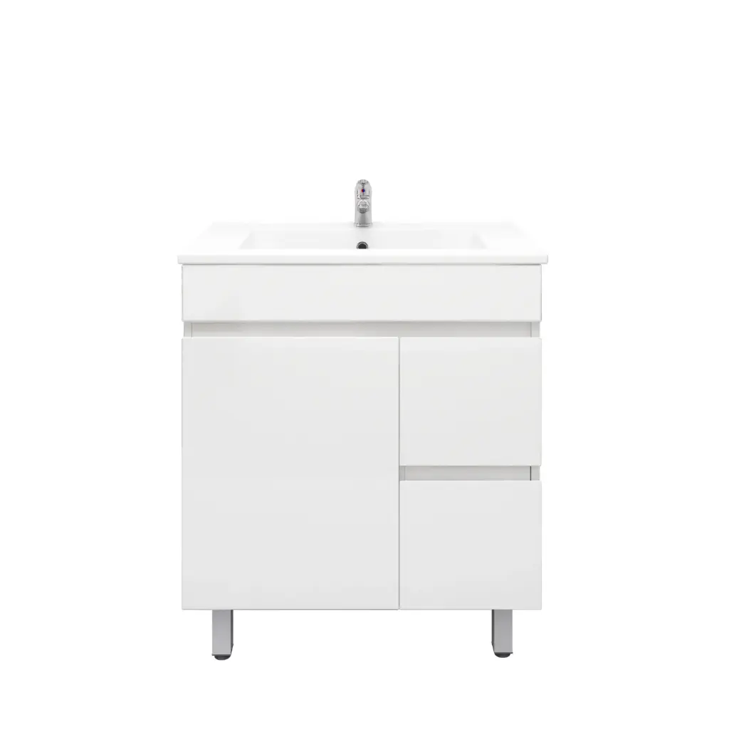 750mm Freestanding Bathroom Vanity Cabinet Only PVC Right Drawer Gloss White