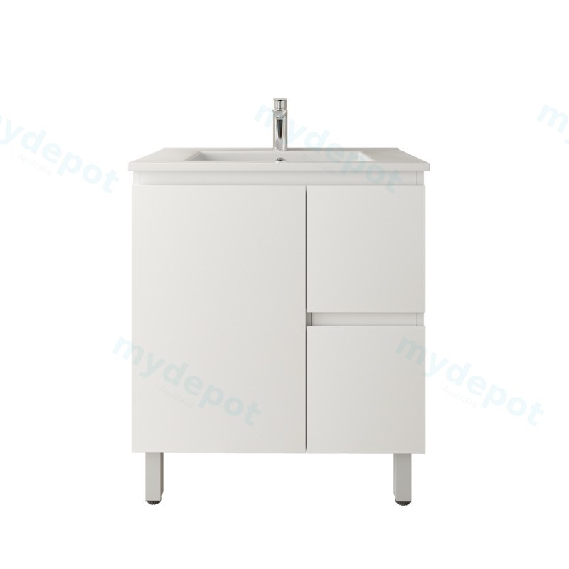 [92100/APVC74LR] 750mm Freestanding Bathroom Vanity Cabinet Only PVC Right Drawer Gloss White