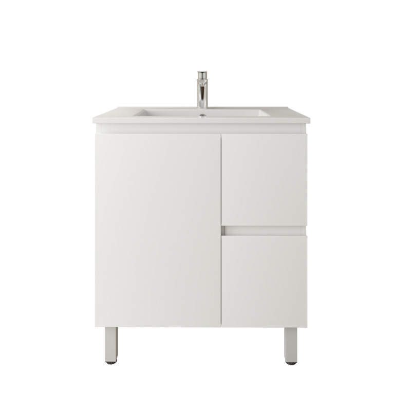 [92100/APVC74LR] 750mm Freestanding Bathroom Vanity Cabinet Only PVC Right Drawer Gloss White