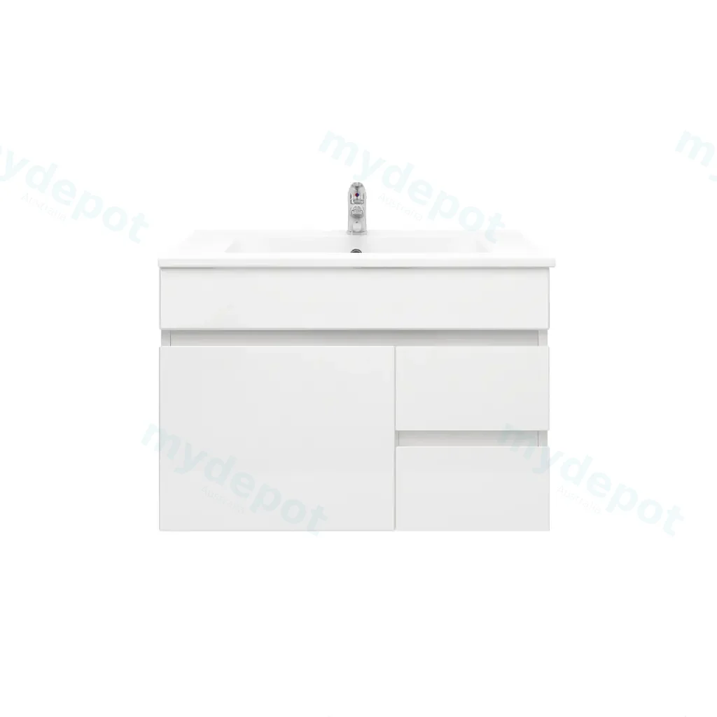 [92014/PVC74WR] 750mm Wall Hung Bathroom Vanity Cabinet Only PVC Right Drawer Gloss White