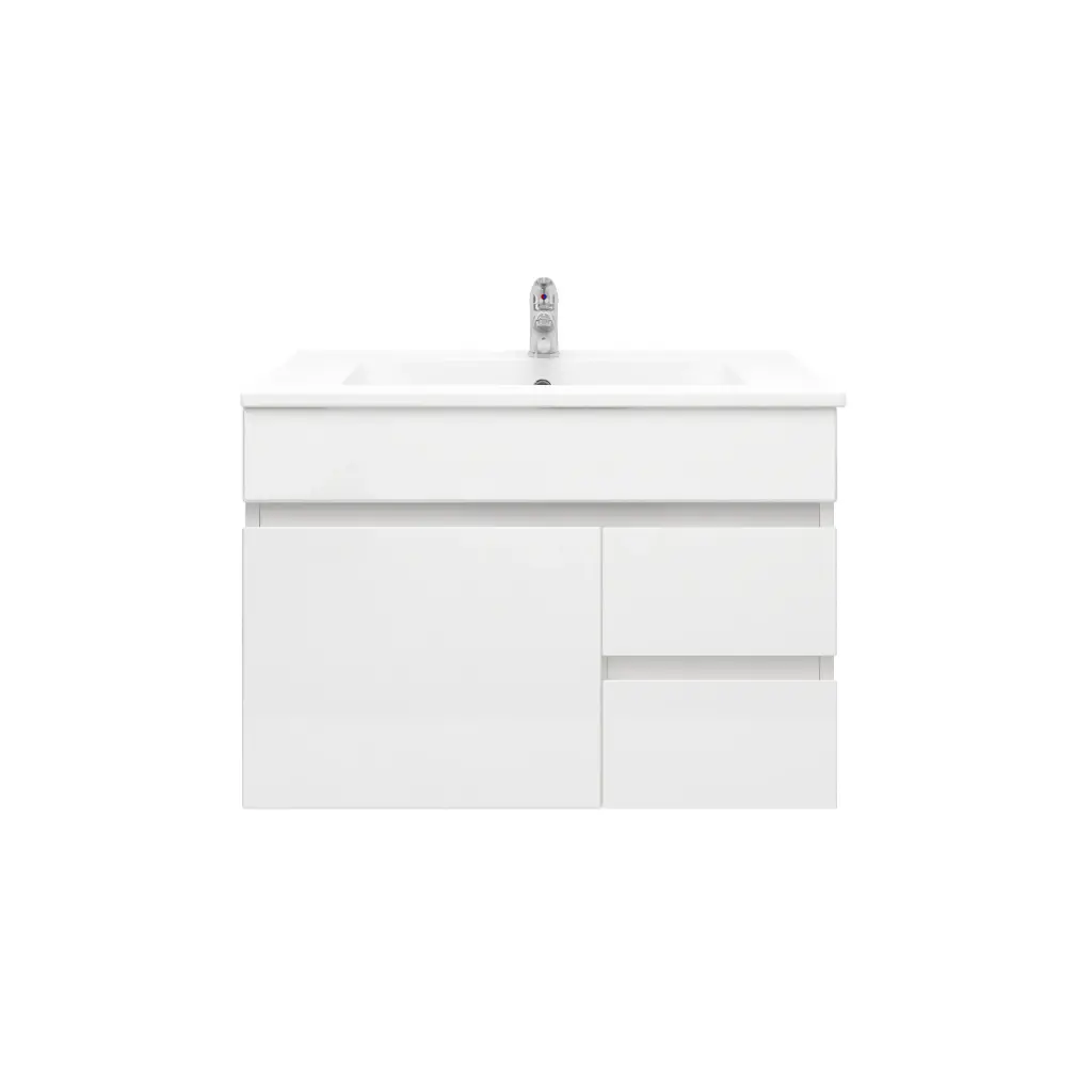 750mm Wall Hung Bathroom Vanity Cabinet Only PVC Right Drawer Gloss White