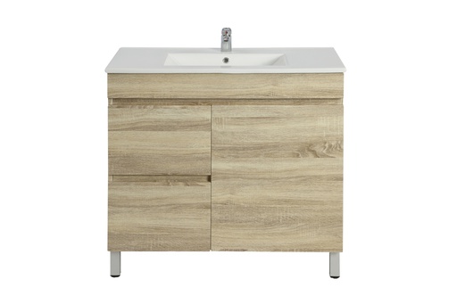 [93109/B74LL-WO] 750mm White Oak MDF Freestanding Bathroom Vanity Cabinet Left Drawer PVC Vacuum Filmed