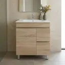 750mm White Oak MDF Freestanding Bathroom Vanity Cabinet Only Right Drawer PVC Vacuum Filmed