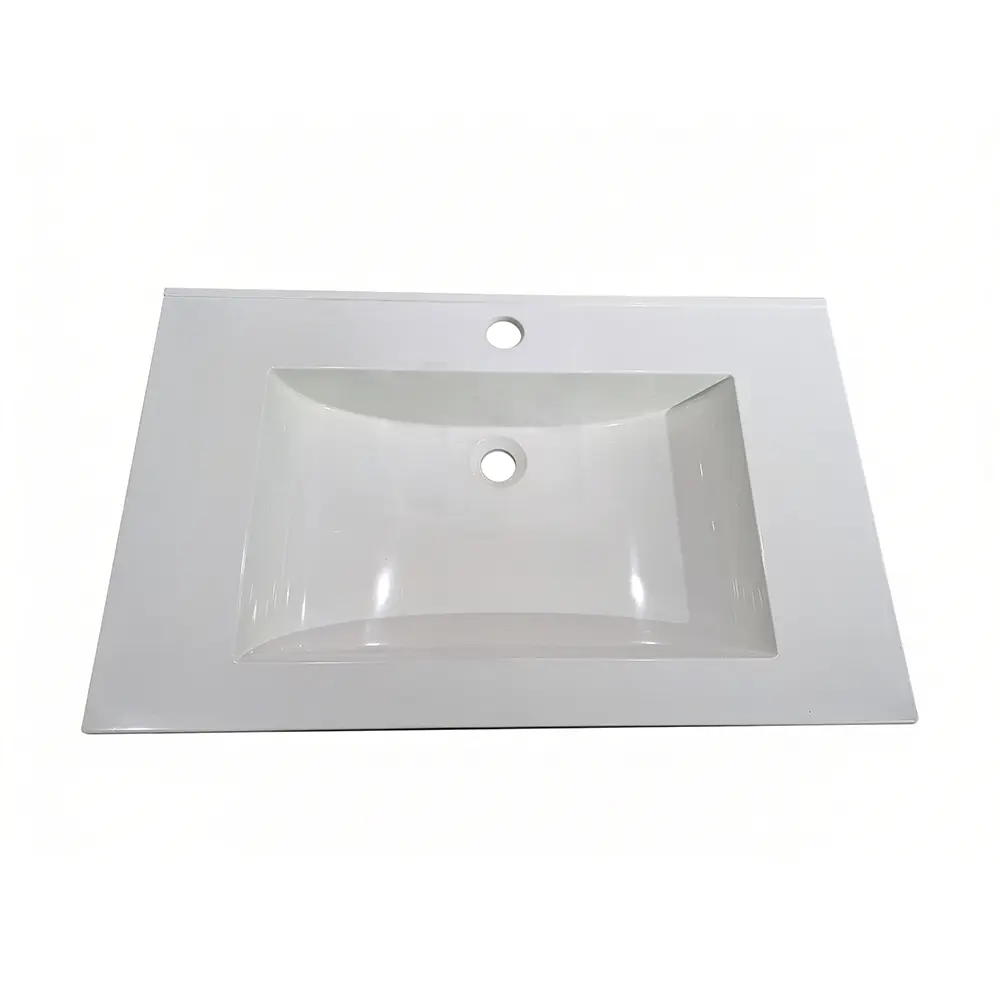 750mm Gloss White Glasstone Basin 1 Tap Hole Vanity Top