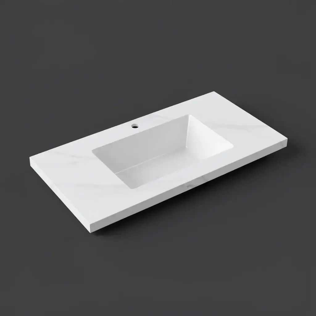 [56760] 750x460x190mm Carrara White Sintered Stone Seamlessjoined With Fine Ceramic Basin
