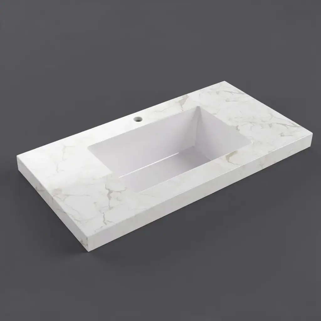 [56425] 755X465X50mm Carrara Gold Sintered Stone Semless Joined With Fine Ceramic Basin Stone Single Bowl