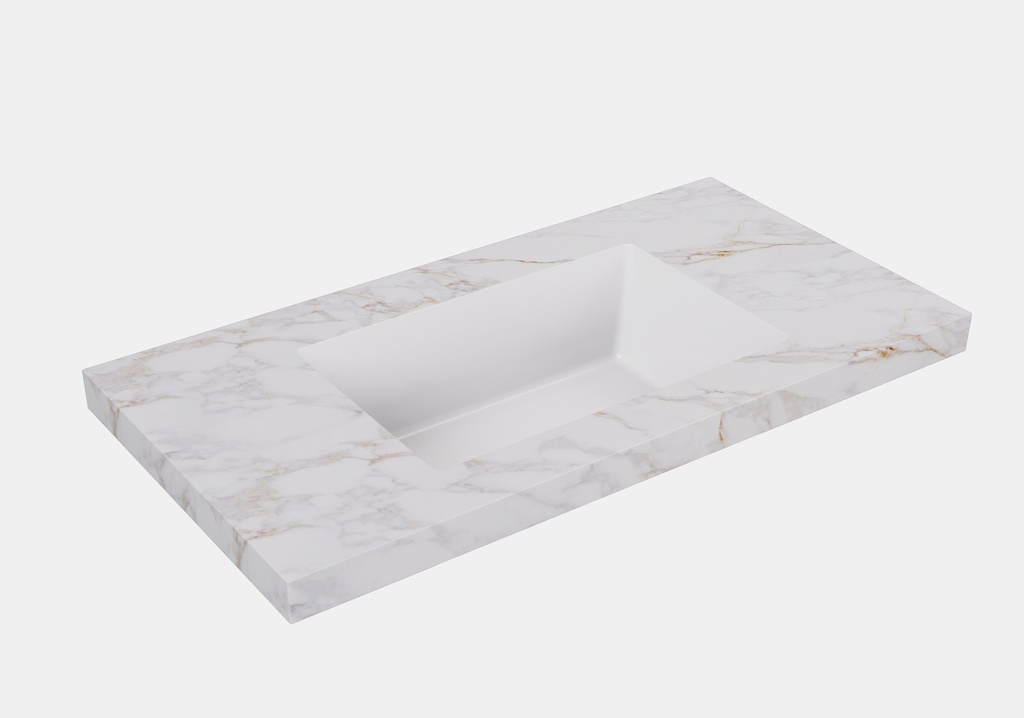 [56432] 755X465X50mm Carrara Gold Sintered Stone Semless Joined With Fine Ceramic Basin Stone Single Bowl No Tap Hole
