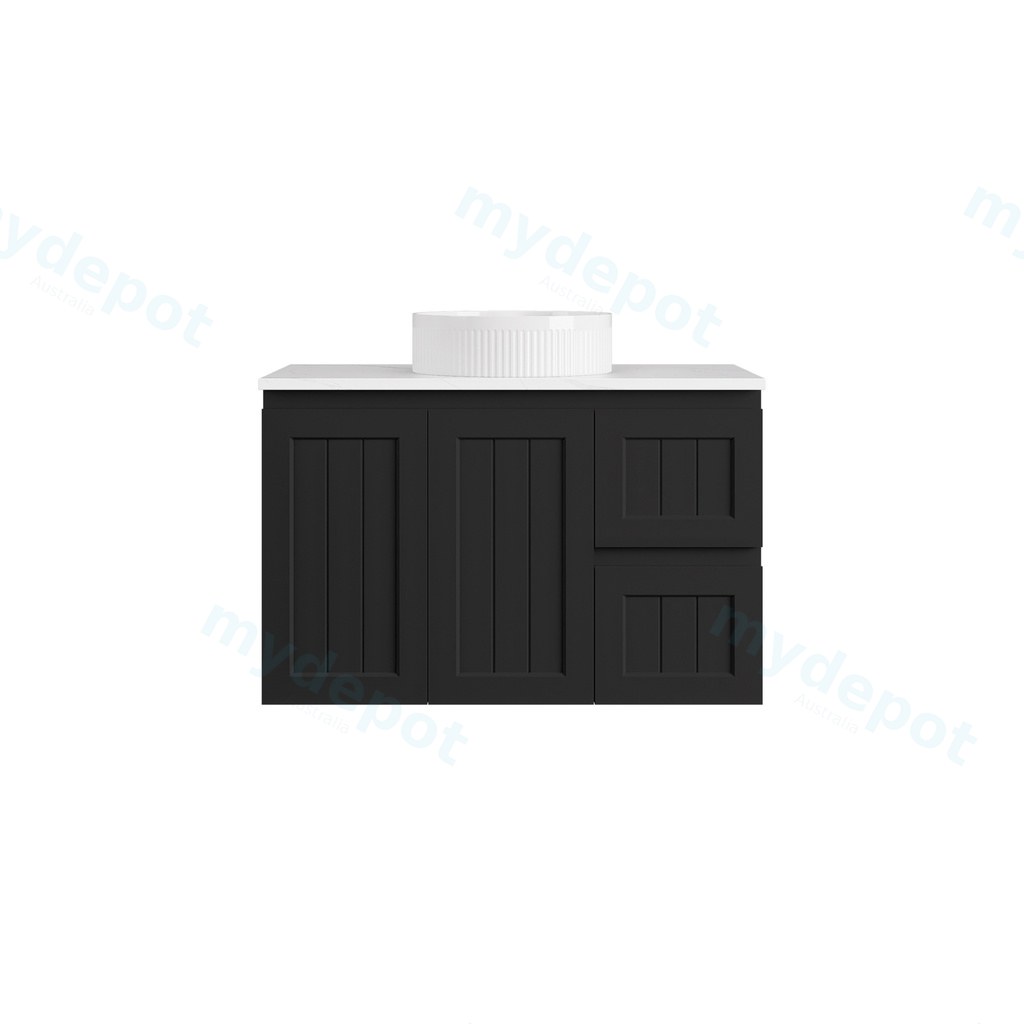 890*360*560mm Matte Black Archill Federation Wall Hung Ensuite PVC Cabinet Right Hand Drawer