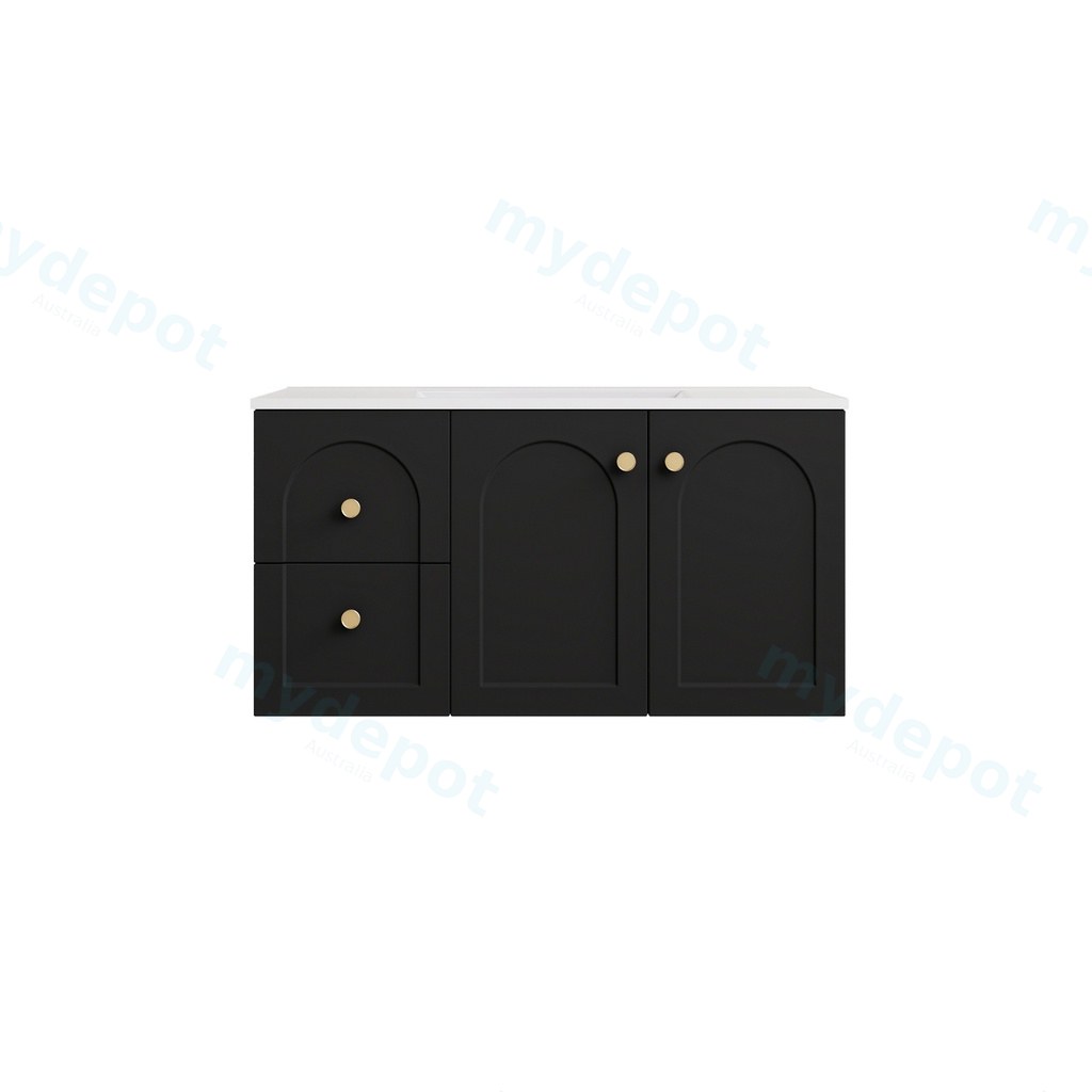 890*455*470mm Matte Black Chester Federation Wall Hung PVC Cabinet,Left Hand Drawers