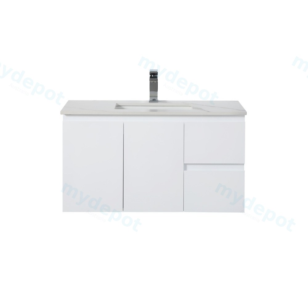 890*455*480mm Gloss White Alpha Wall Hung PVC Vanity,Right Hand Drawers