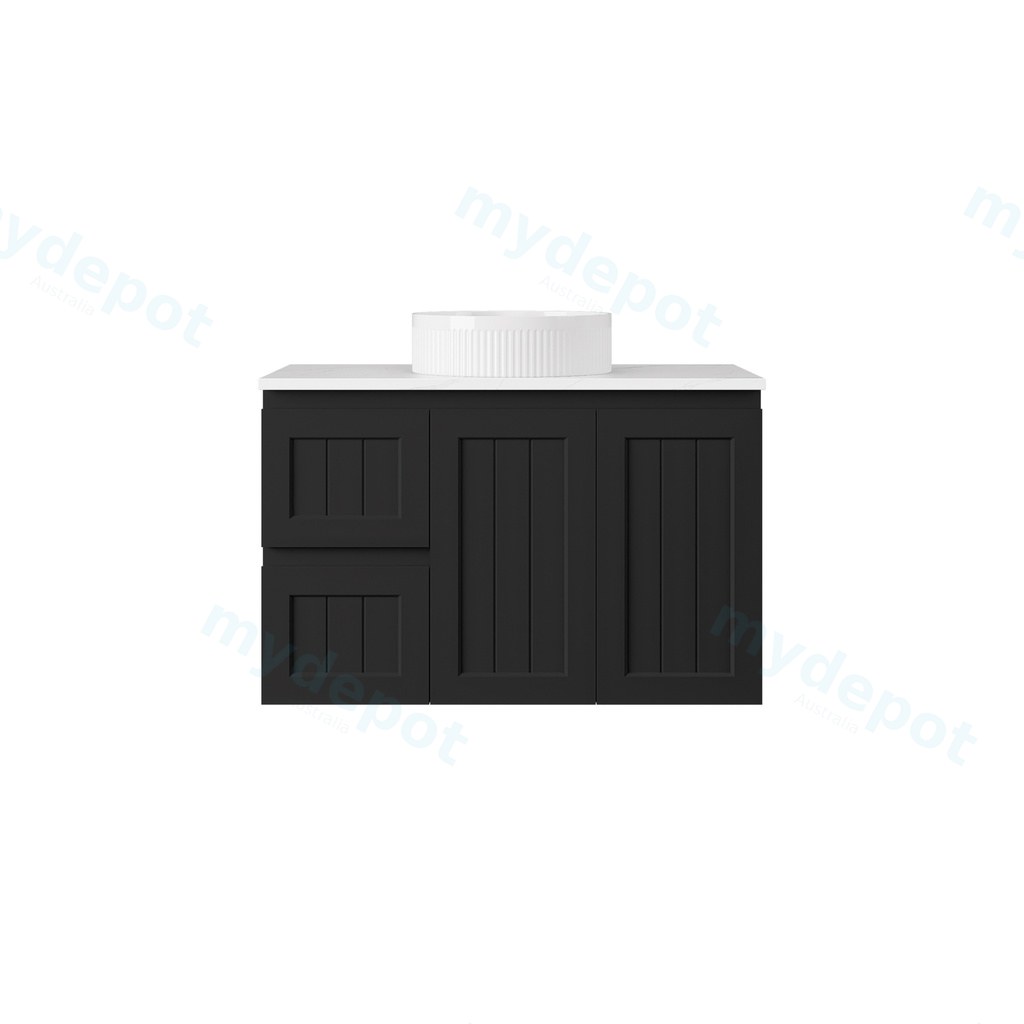 890*455*560mm Matte Black Archill Federation Wall Hung Ensuite PVC Cabinet Left Hand Drawer