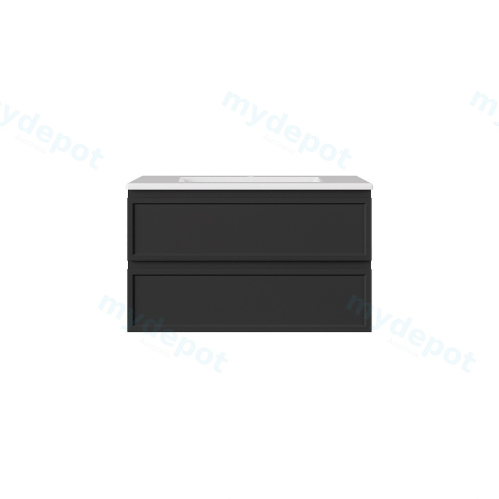 890*455*560mm Matte Black Hamilton Federation Wall Hung PVC Cabinet Two Drawers