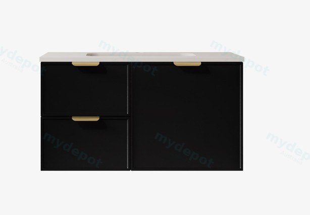 890*455*560mm Matte Black Madura Federation Wall Hung PVC Cabinet,Left Hand Drawers