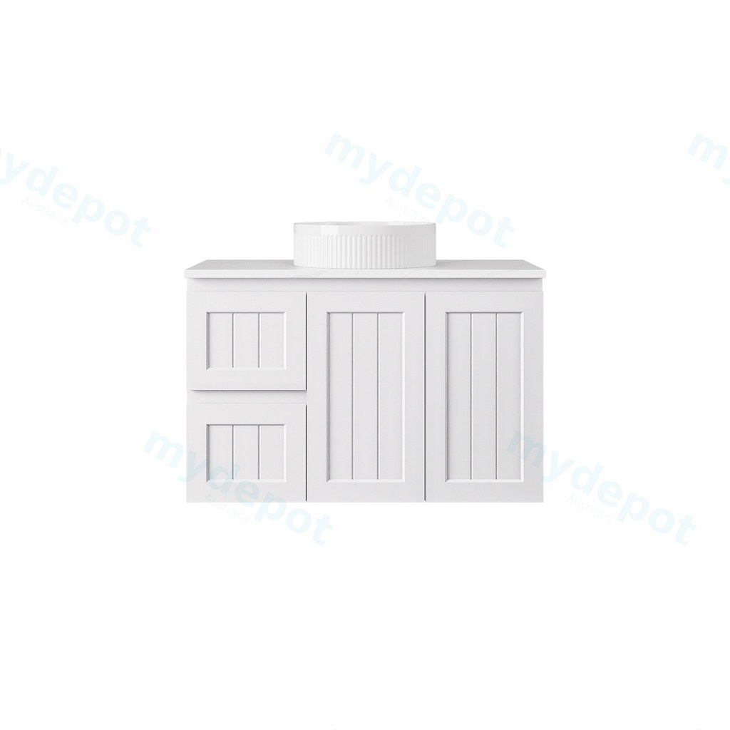 [56744] 890*455*560mm Matte White Archill Federation Wall Hung Ensuite PVC Cabinet Left Hand Drawer