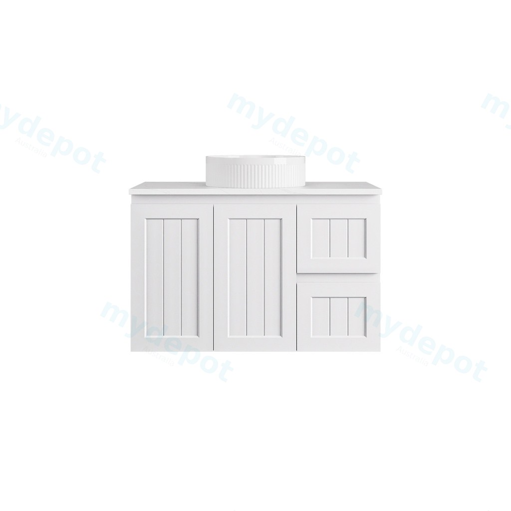 [56745] 890*455*560mm Matte White Archill Federation Wall Hung Ensuite PVC Cabinet Right Hand Drawer