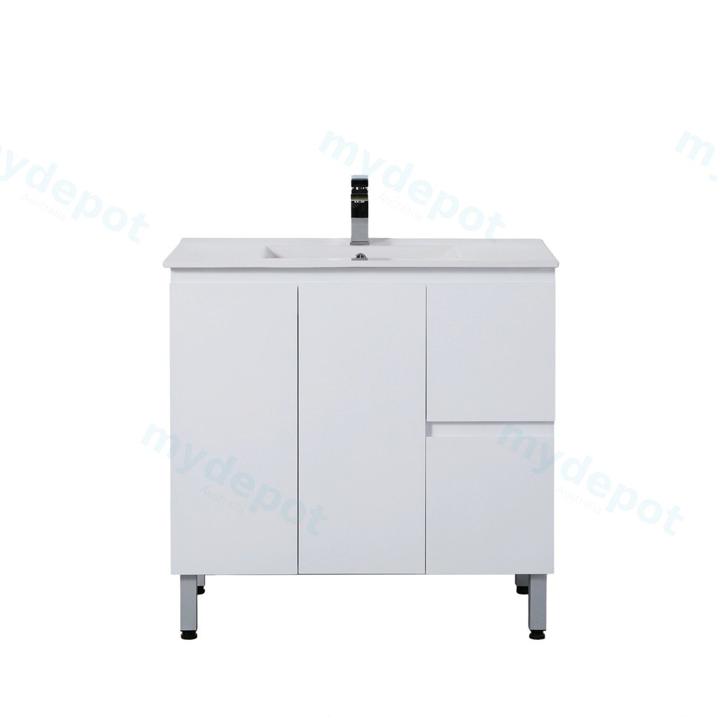 890*455*860mm Gloss White Alpha Free Standing PVC Vanity,Right Hand Drawers