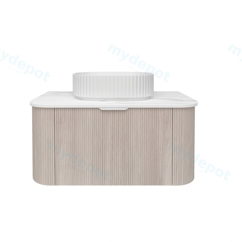 890*493*400mm Costal Oak Agena Fluted Wood Grain Wall Hung Vanities Soft Closing Drawer Pull Out With Handle