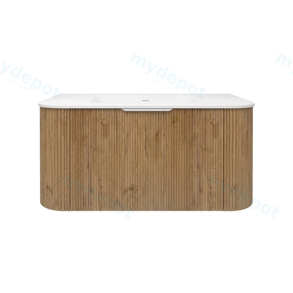 890*493*400mm Prime Oak Agena Fluted Wood Grain Wall Hung Vanities Soft Closing Drawer Pull Out With Handle