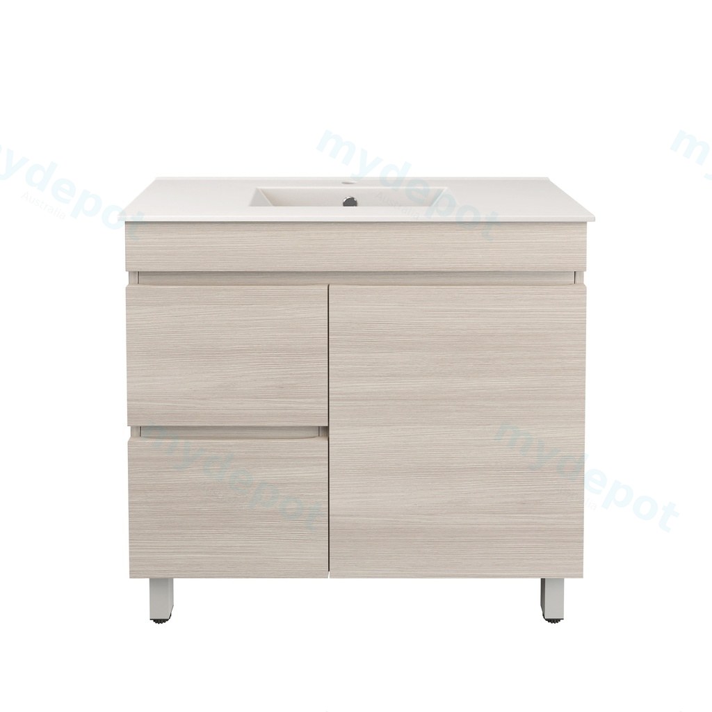 890X355X710mm Camden Modern Free Standing Cabinet Coastal Oak,Soft Closing Finger Pull Door,Left Hand Drawers
