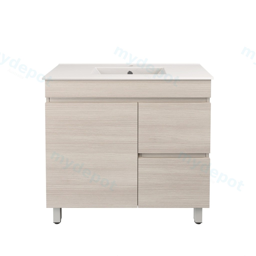890X355X710mm Camden Modern Free Standing Cabinet Coastal Oak,Soft Closing Finger Pull Door,Right Hand Drawers