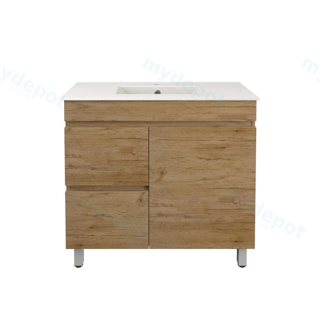 890X355X710mm Camden Modern Free Standing Cabinet Prime Oak,Soft Closing Finger Pull Door,Left Hand Drawers