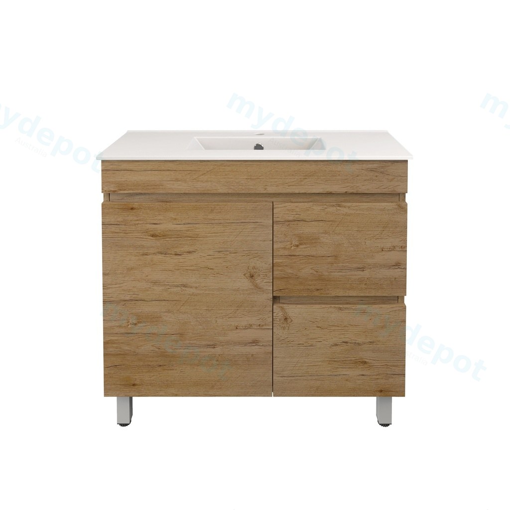 890X355X710mm Camden Modern Free Standing Cabinet Prime Oak,Soft Closing Finger Pull Door,Right Hand Drawers