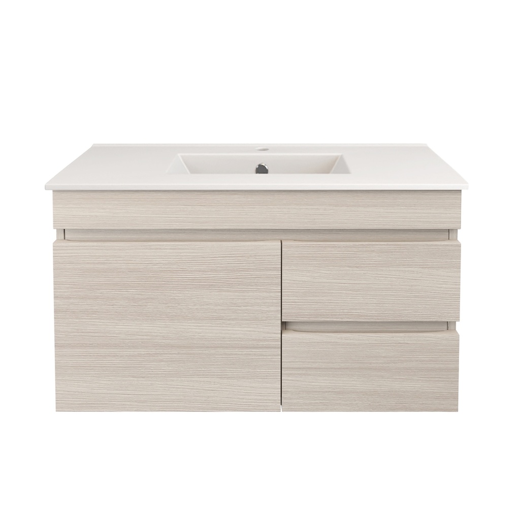 [56546] 890X370X500mm Camden Modern Wall Hung Cabinet Coastal Oak,Soft Closing Finger Pull Door,Right Hand Drawers