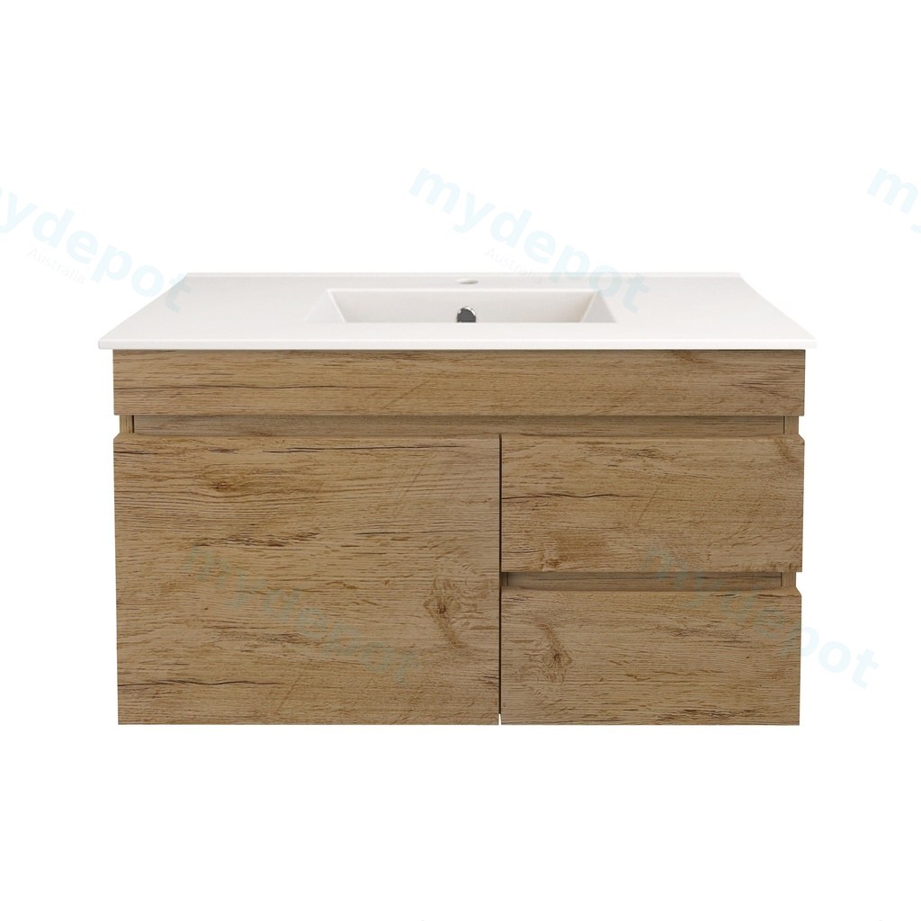 890X370X500mm Camden Modern Wall Hung Cabinet Prime Oak,Soft Closing Finger Pull Door,Right Hand Drawers