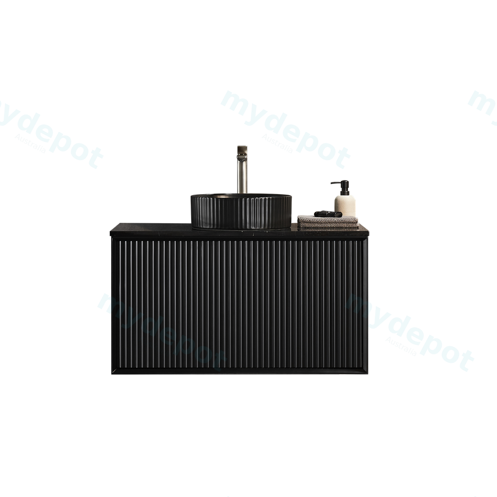 890X455X480mm Matte Black Kliff Modern Fluted Wall Hung Vanity PVC Cabinet