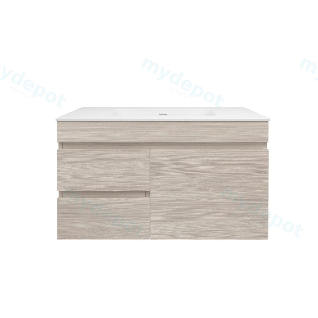[56568] 890X455X500mm Camden Mordern Wall Hung Cabinet Coastal Oak,Soft Closing Finger Pull Door,Left Hand Drawers